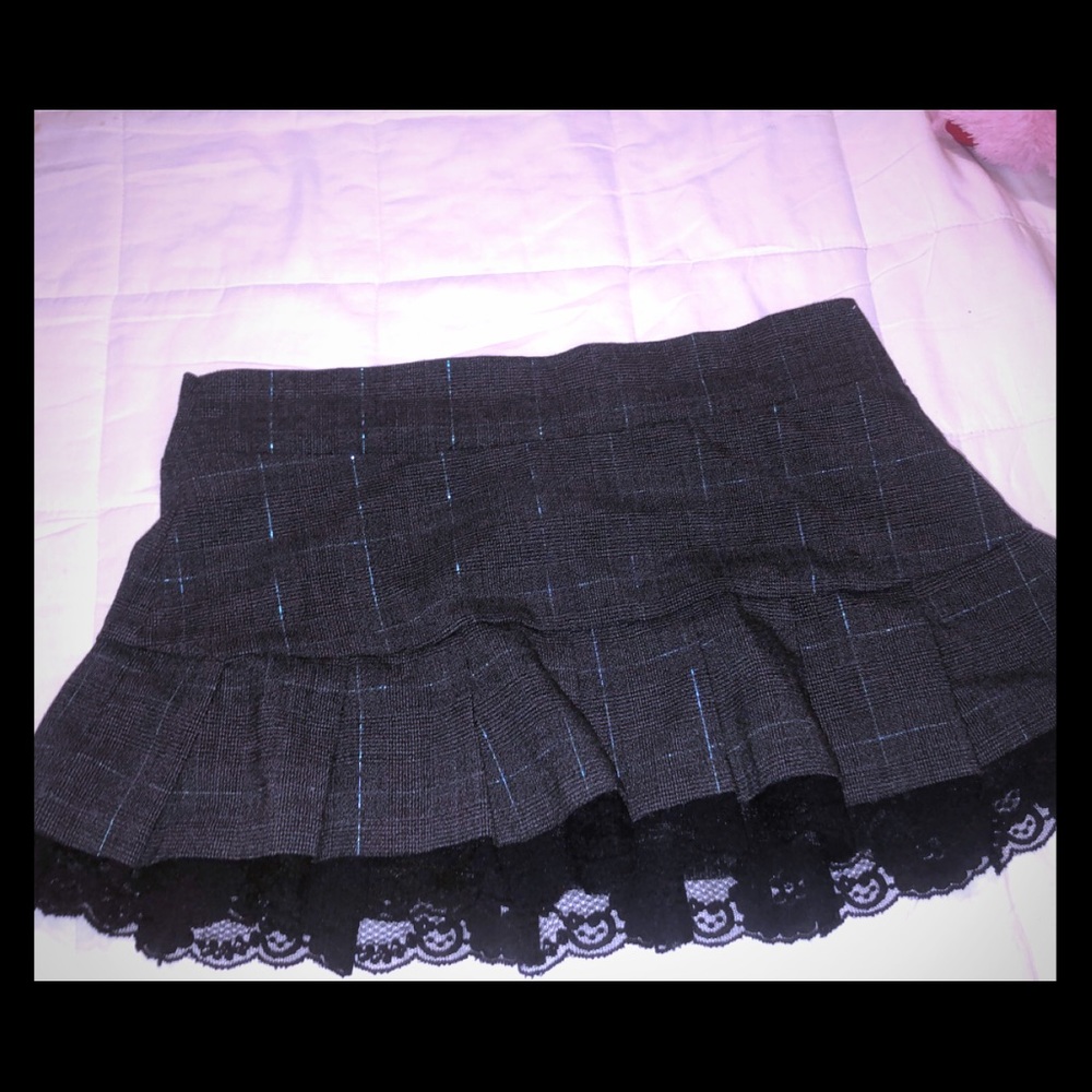 gray mini skirt with black lace